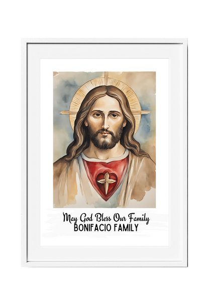 Personalized Jesus Sacred Heart Watercolor-Effect Wall Art