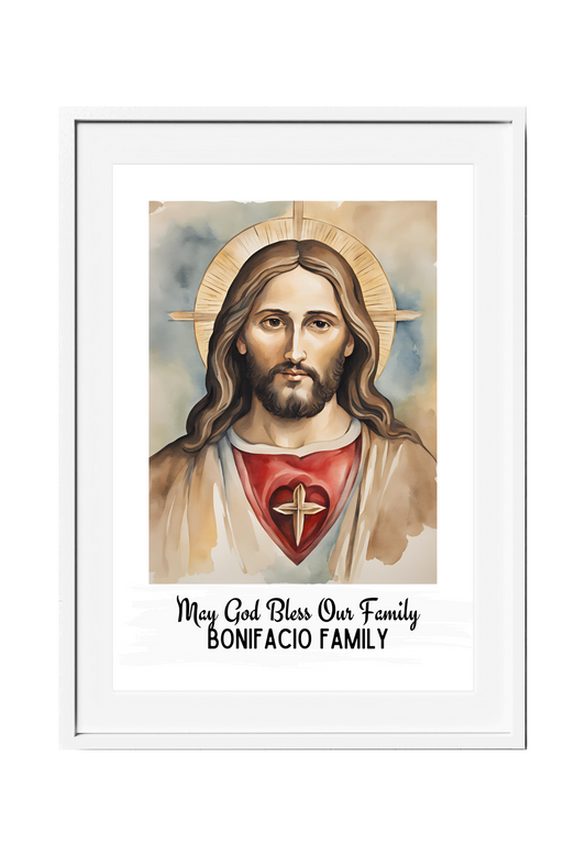 Personalized Jesus Sacred Heart Watercolor-Effect Wall Art
