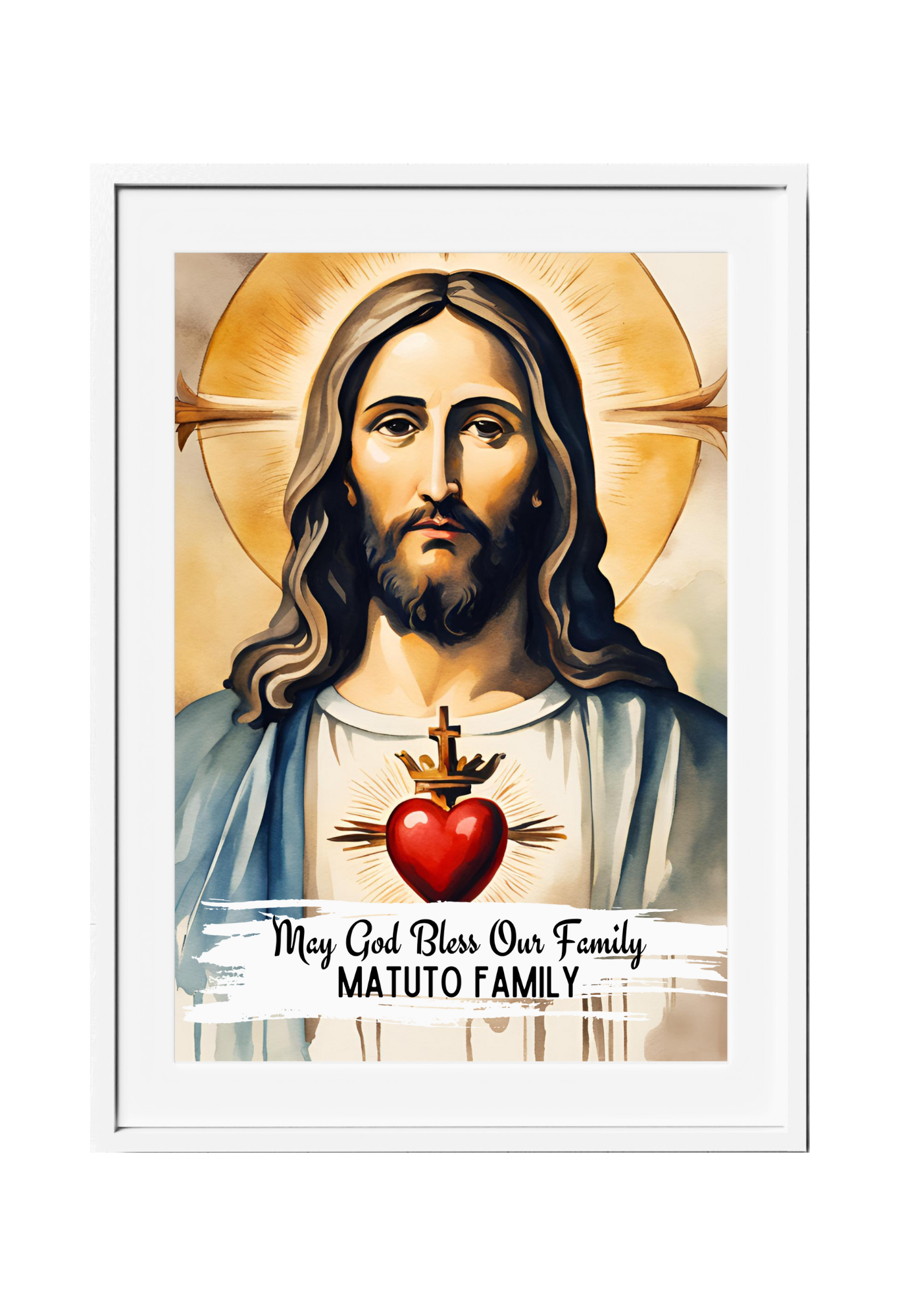 Personalized Jesus Sacred Heart Watercolor-Effect Wall Art