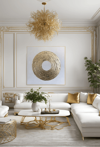 HP044 Round Goldfoil Abstract Acrylic Hand-Painted Wall Decor