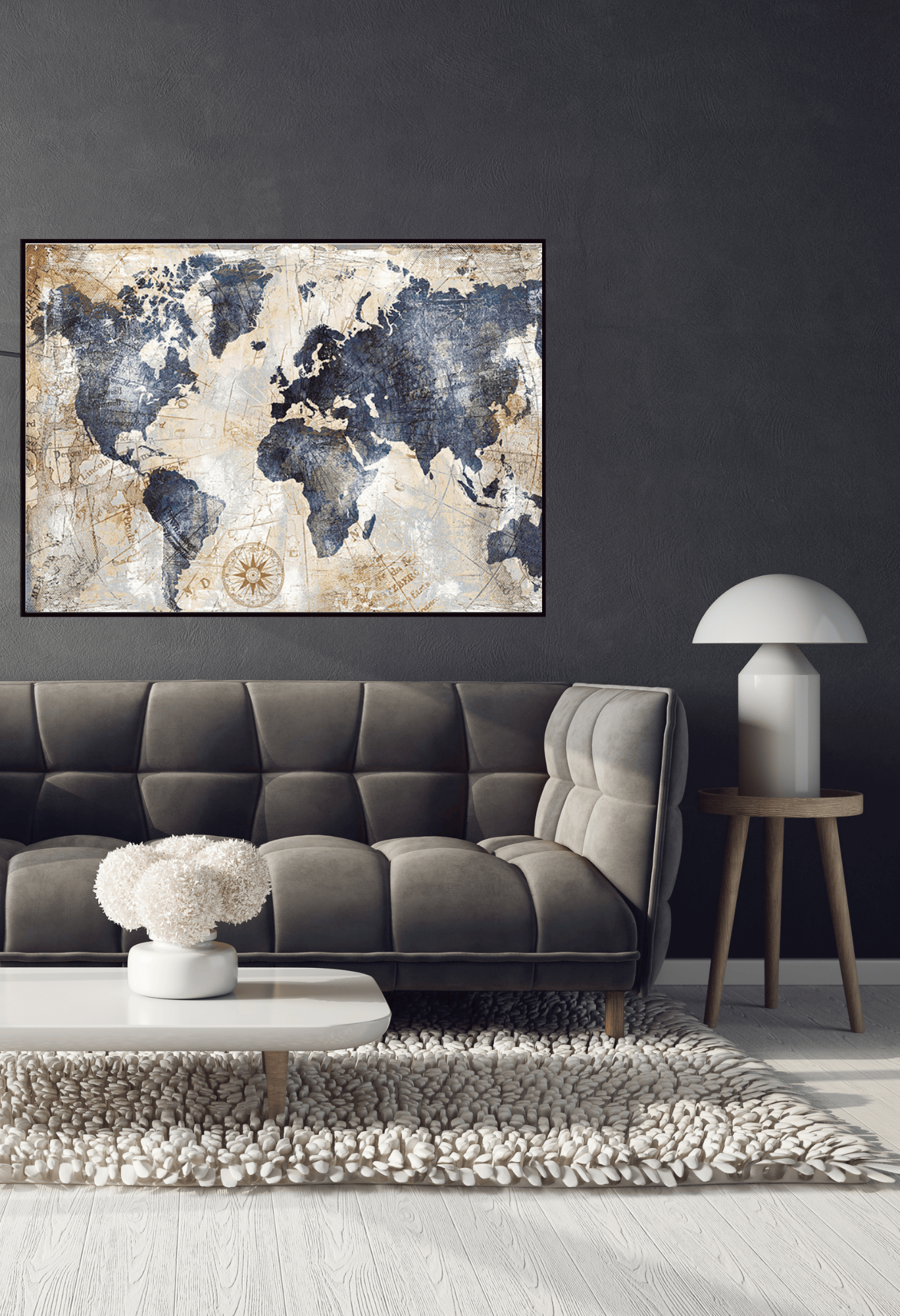 CP081 Brown and Black World Map Canvas Print Wall Decor