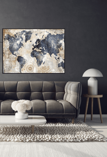 CP081 Brown and Black World Map Canvas Print Wall Decor