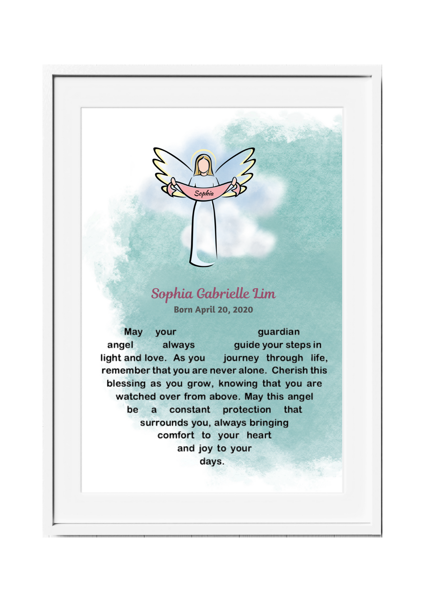 Personalized Guardian Angel Blessings Wall Art - Pink and Blue