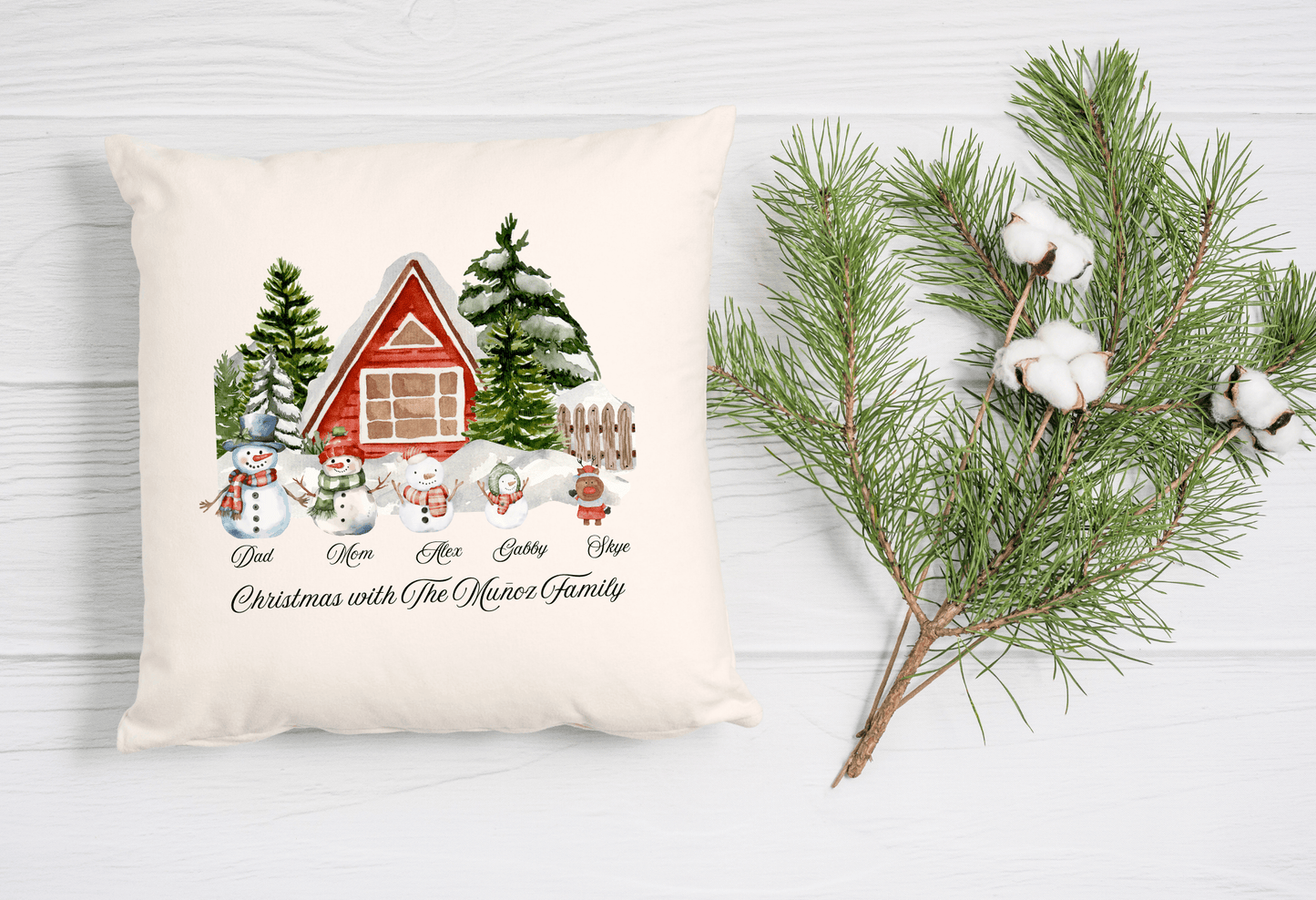Personalized Christmas Family Cushion Cover (Pillow Insert Not Included)