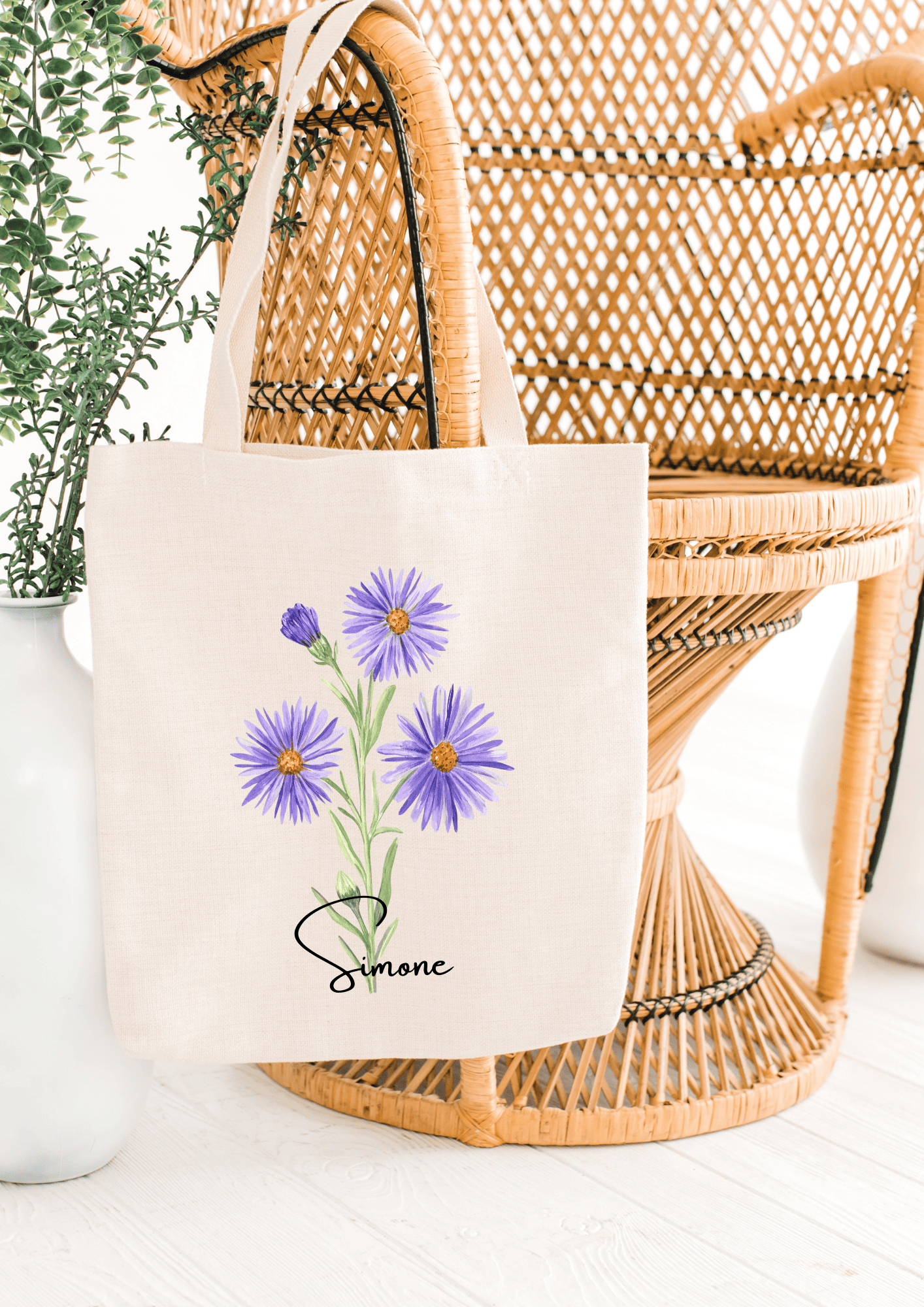 Personalized Canvas Tote Bag with September Birth Month Flower