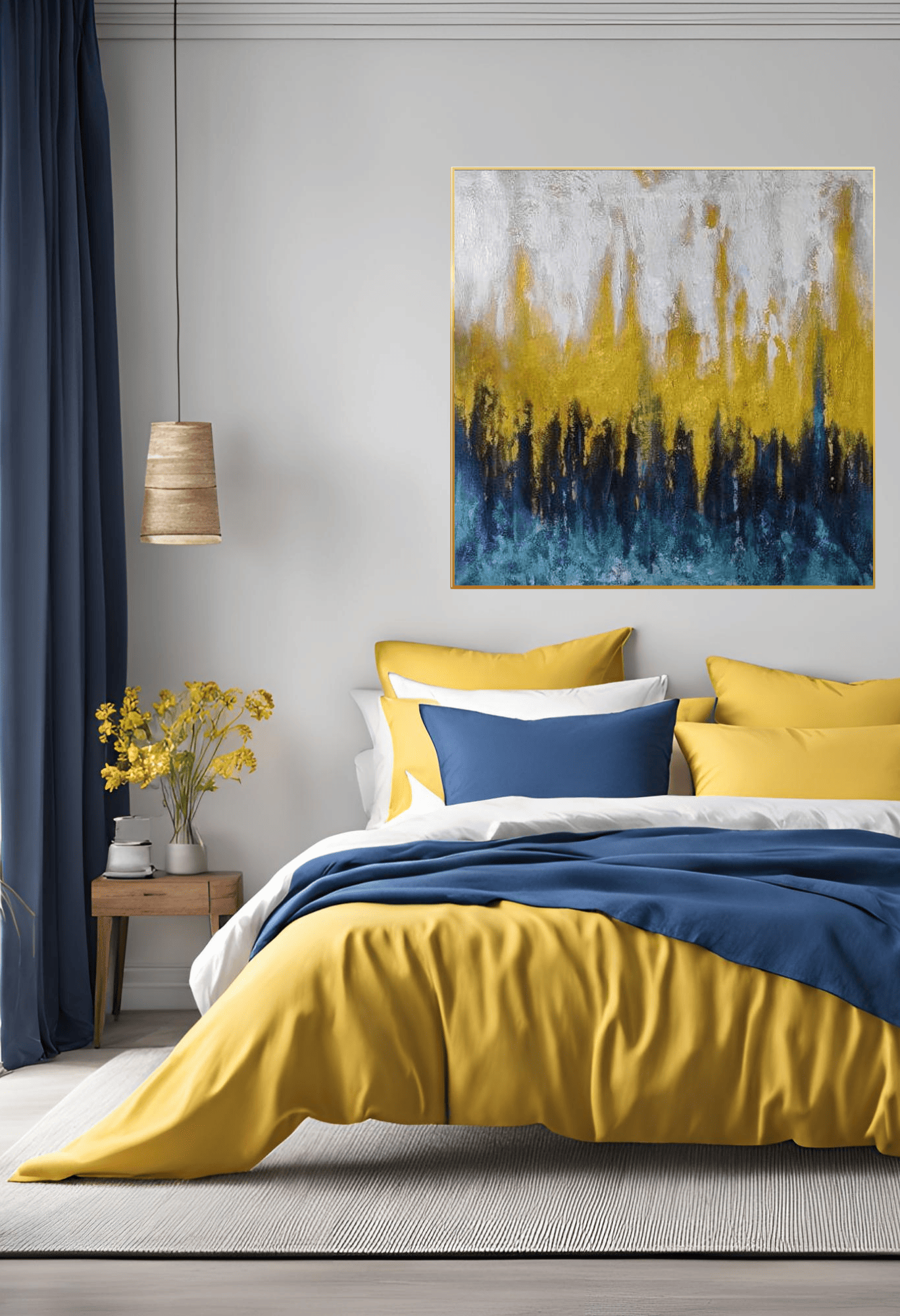 HP038 Abstract Blue and Yellow Acrylic Hand-Painted Wall Decor