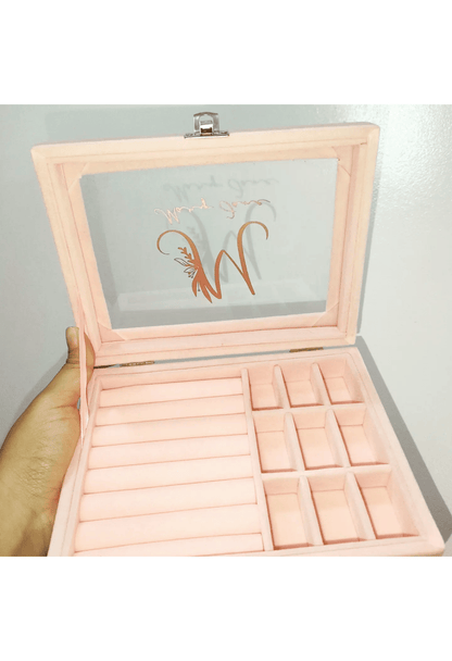 Personalized Velvet Jewelry Box with Glass Top