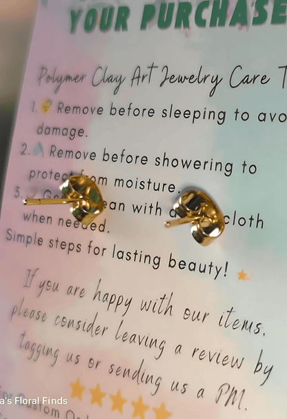 Paula's Floral Finds Handmade Black Single Petal Polymer Clay Earrings