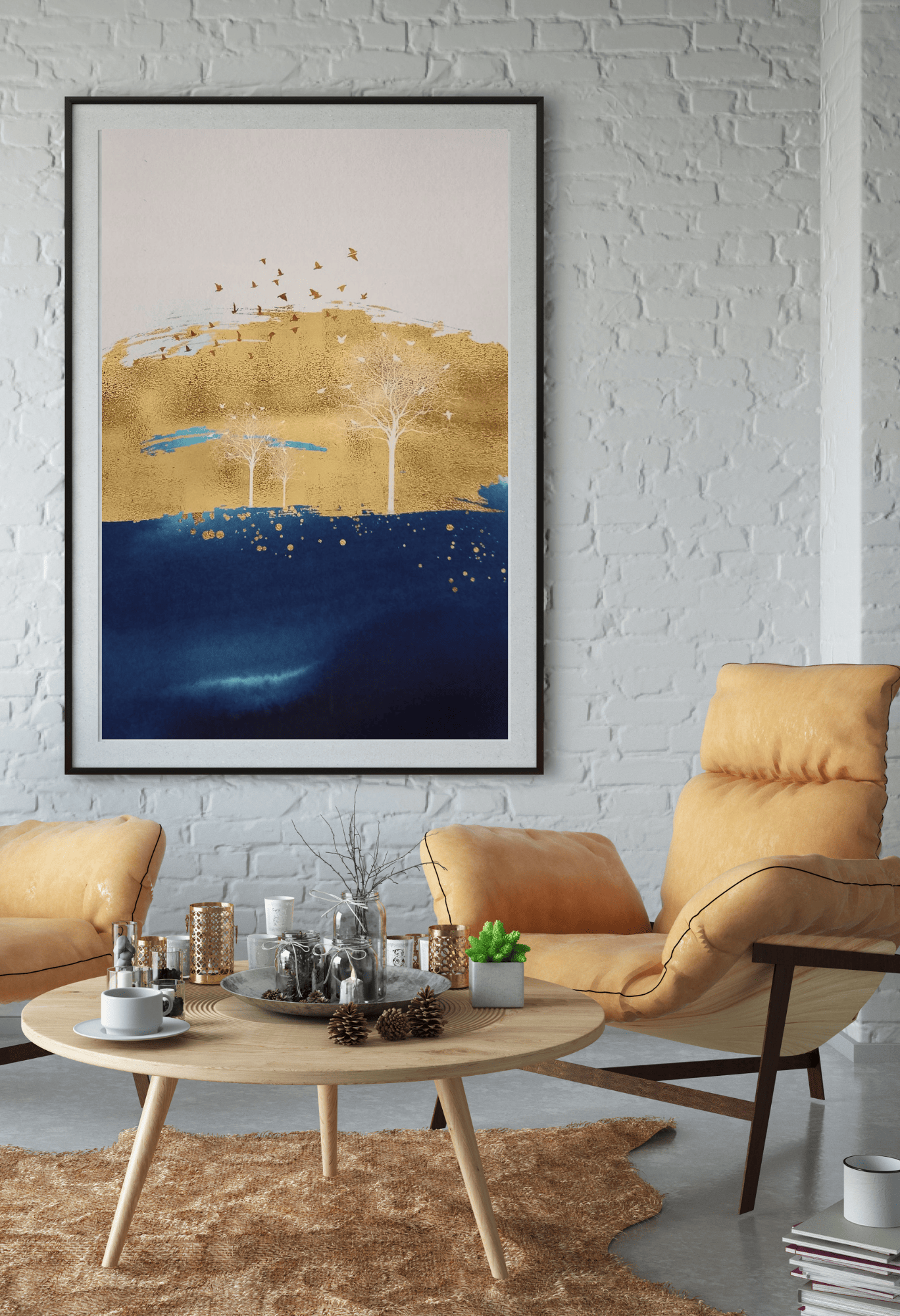 CP096 Blue and Gold Abstract Design Canvas Print Wall Decor)