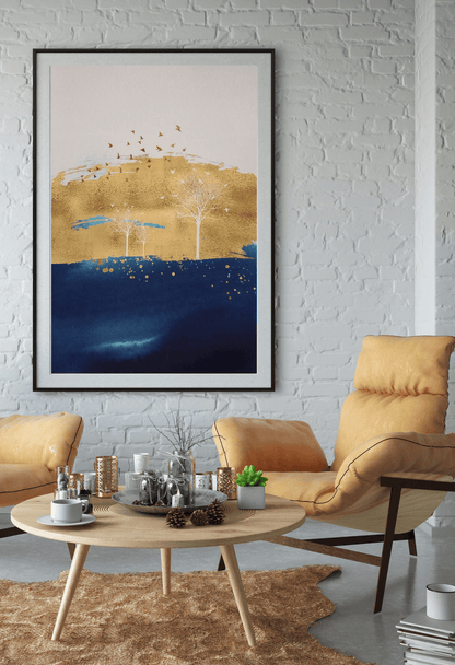 CP096 Blue and Gold Abstract Design Canvas Print Wall Decor)
