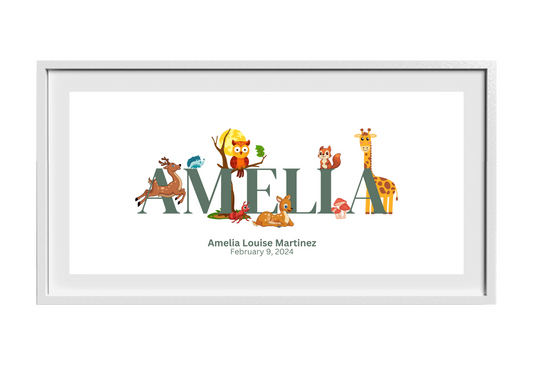 Personalized Kids Name Art Forest Animals