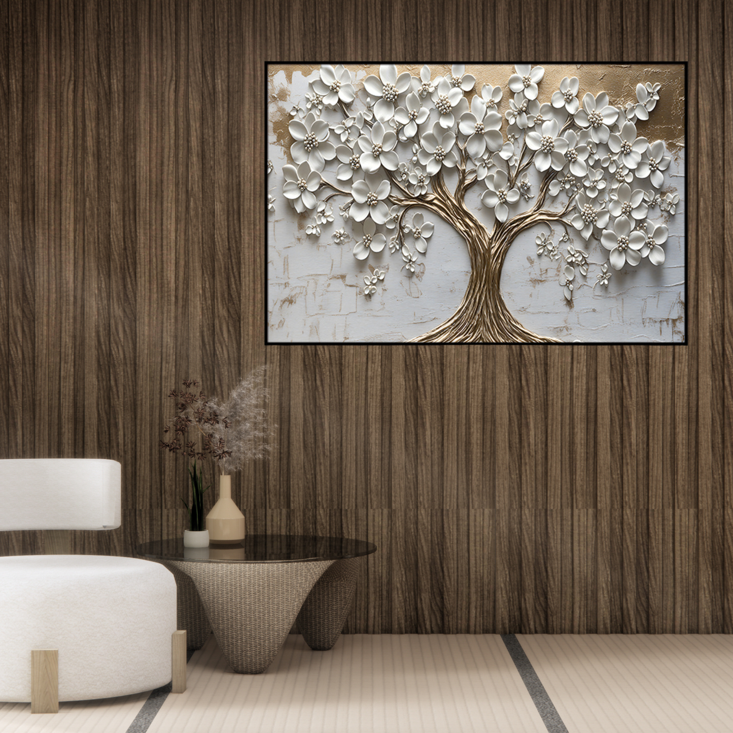 CP177 White and Gold Tree Print Wall Decor