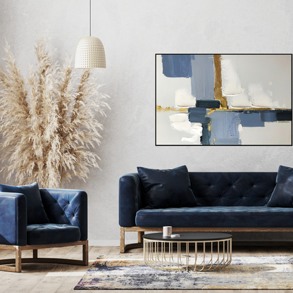 CP182 Blue and Gold Abstract Print Wall Decor