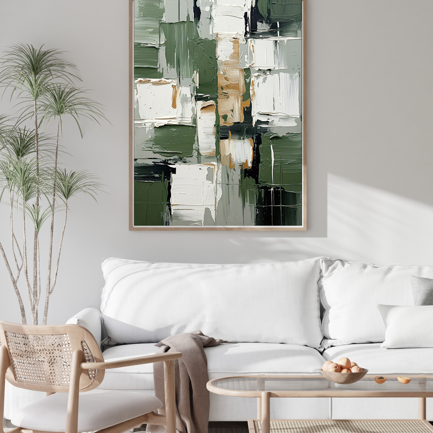 CP176 Green and White Abstract Print Wall Decor