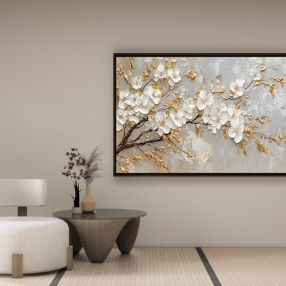 CP180 Gold and White Cherry Blossoms Print Wall Decor