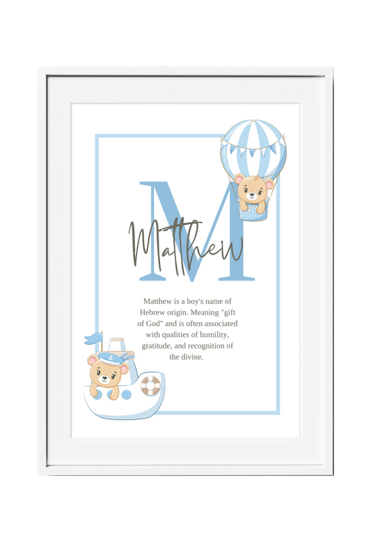 Personalized Kids Name Meaning Wall Art - Blue