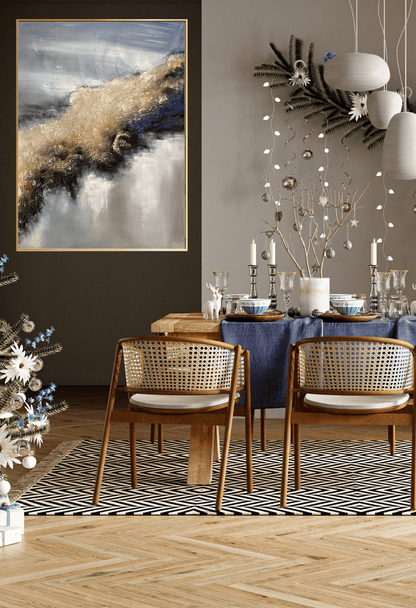 HP052 Abstract Blue and Gold Acrylic Hand-Painted Wall Decor