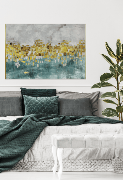 HP019 Abstract Green and Gold Acrylic Hand-Painted Wall Decor