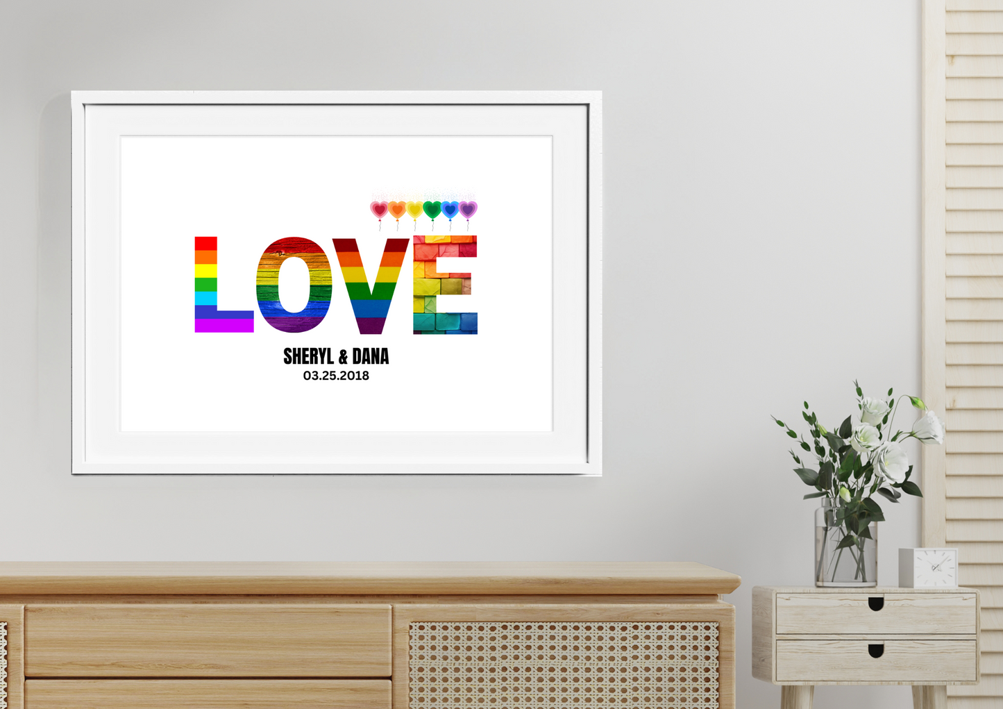 Personalized Pride Love and Rainbow Hearts Wall Art
