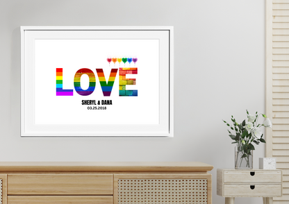 Personalized Pride Love and Rainbow Hearts Wall Art
