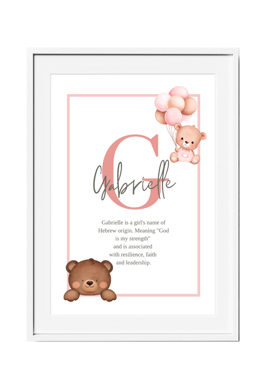 Personalized Kids Name Meaning Wall Art - Pink