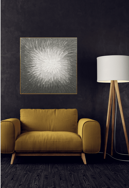 HP002 Gray Floral Hand-Painted Acrylic Wall Decor