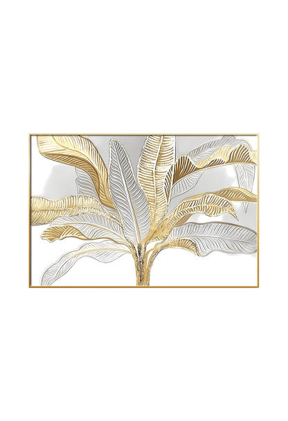 CP110 Gold and White Leaf Canvas Print Wall Decor