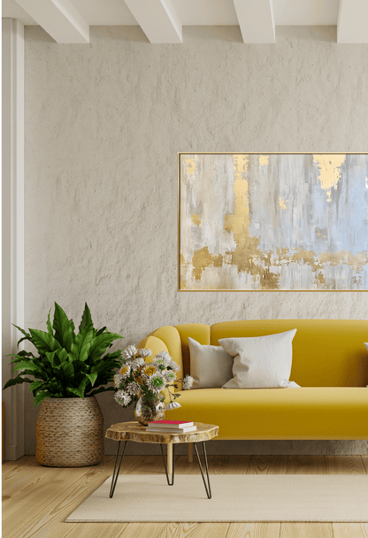 CP115 Gold and White Abstract Canvas Print Wall Decor