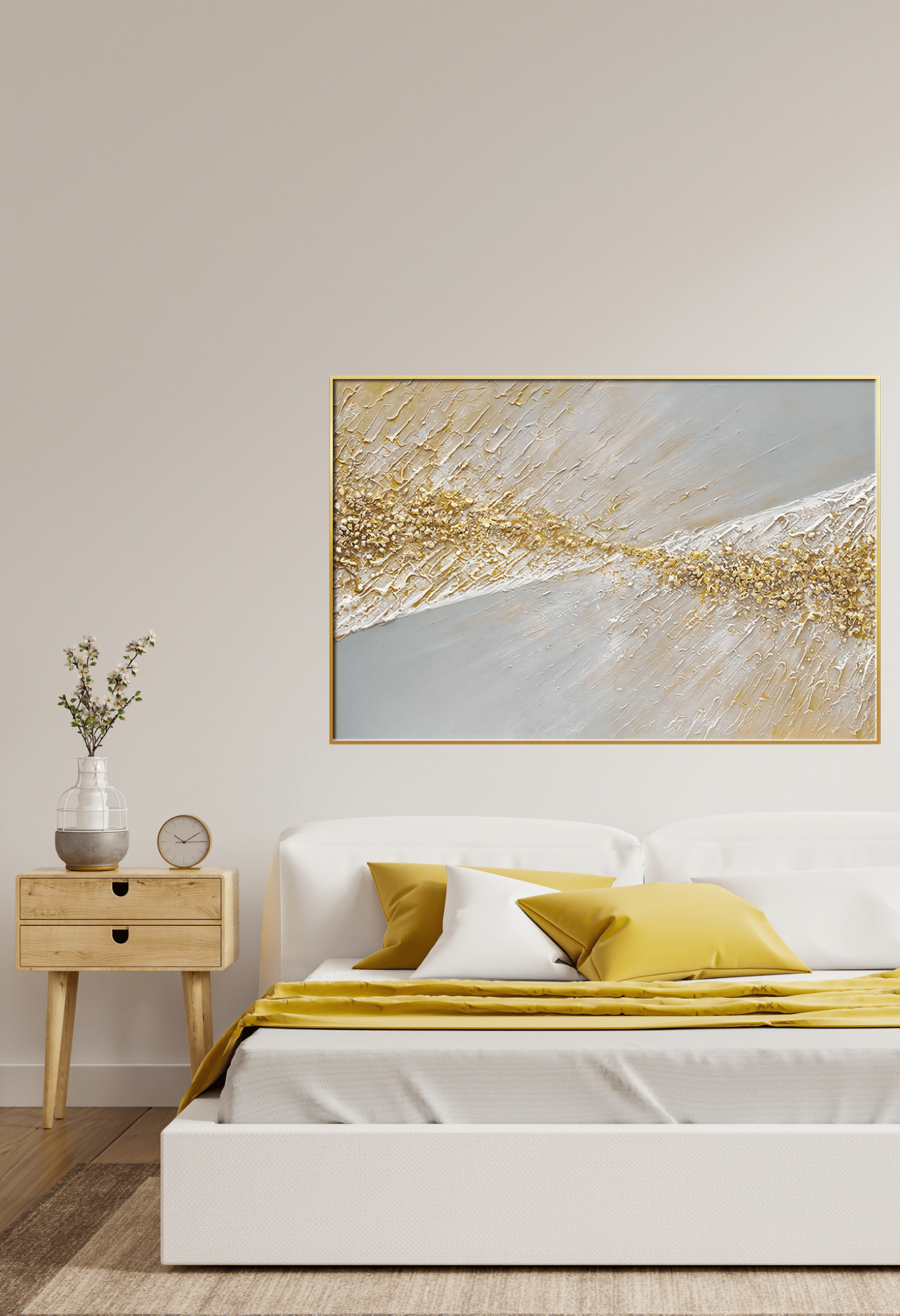 CP116 Gold and White Abstract Canvas Print Wall Decor