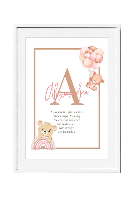 Personalized Kids Name Meaning Wall Art - Pink