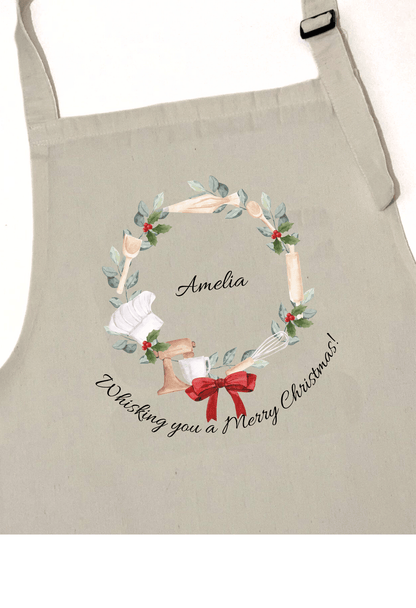 Personalized Christmas Apron with Wreath Design and Witty Slogan