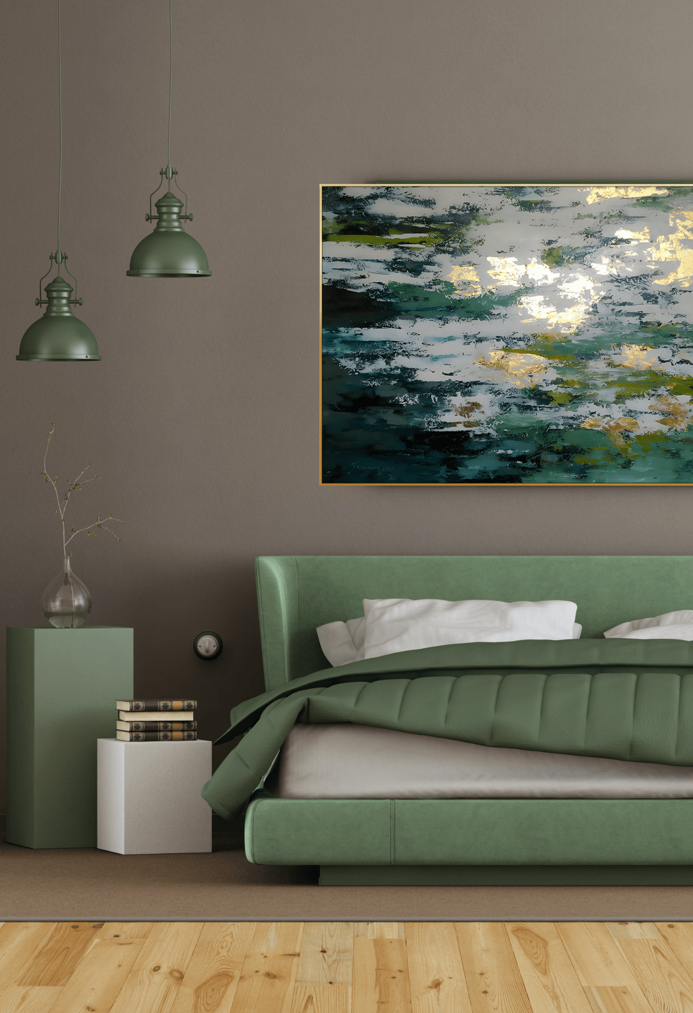 CP144 Gold and Green Abstract Canvas Print Wall Decor