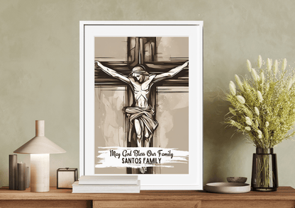 Personalized Jesus on the Cross Watercolor-Effect Wall Art