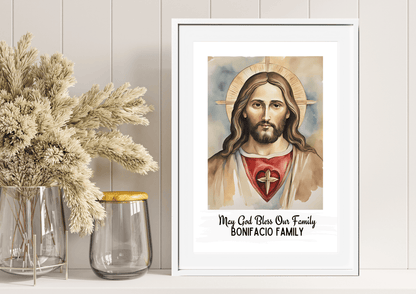 Personalized Jesus Sacred Heart Watercolor-Effect Wall Art
