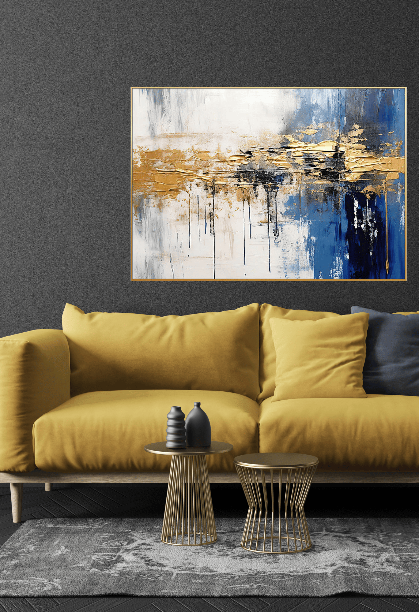 CP148 Blue and Gold Abstract Canvas Print Wall Decor