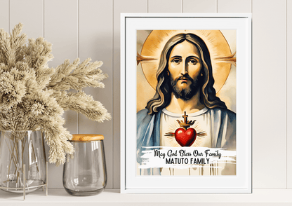 Personalized Jesus Sacred Heart Watercolor-Effect Wall Art