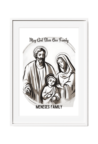 Personalized Holy Family Pencil Sketch-Effect Wall Art