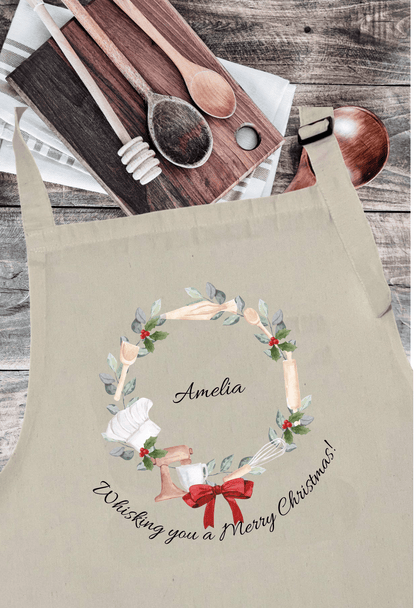 Personalized Christmas Apron with Wreath Design and Witty Slogan