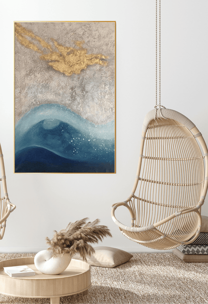 HP050 Abstract Blue With Gold Foil Hand-Painted Wall Decor