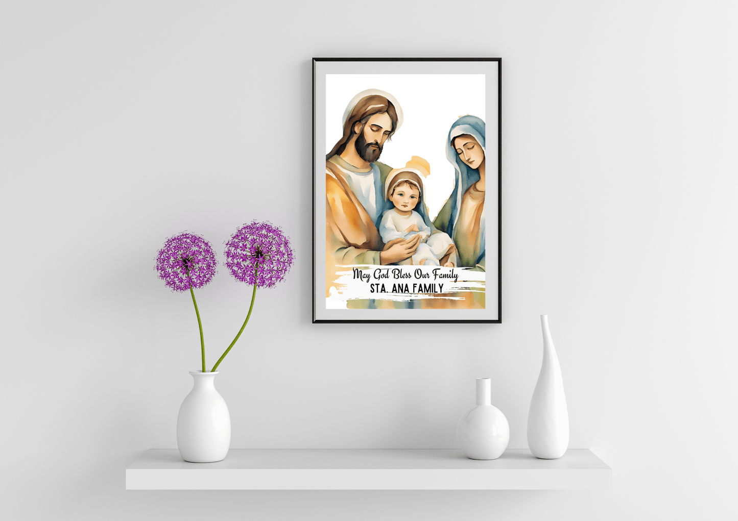 Personalized Holy Family Watercolor-Effect Wall Art