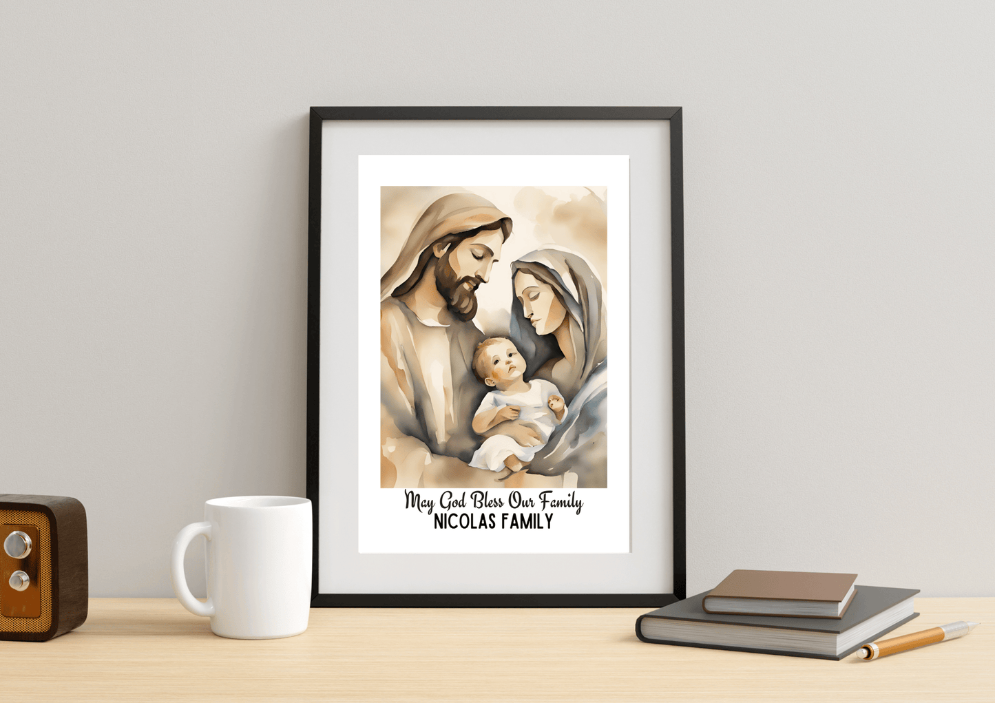 Personalized Holy Family Watercolor-Effect Wall Art
