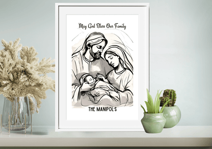 Personalized Holy Family Pencil Sketch-Effect Wall Art
