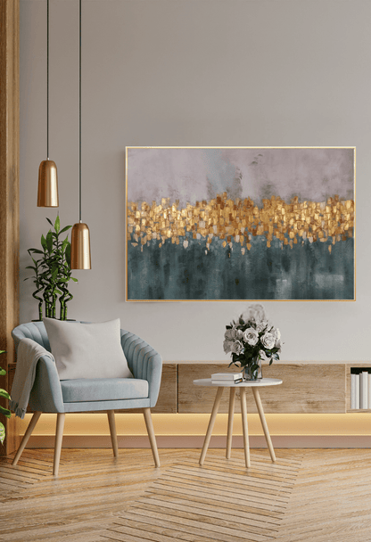 HP019 Abstract Green and Gold Hand-Painted Wall Decor