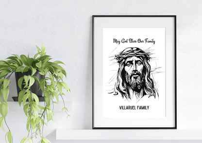 Personalized Jesus Pencil Sketch-Effect Wall Art