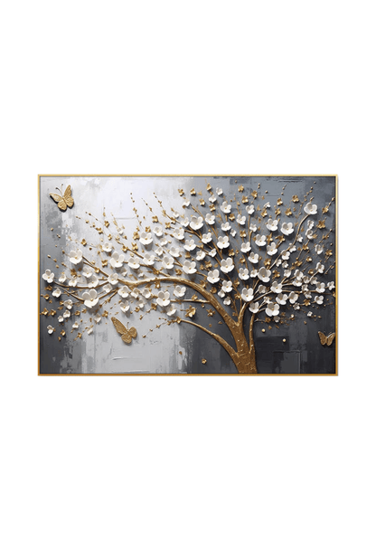 CP165 Gold, Gray and White Floral Canvas Print Wall Decor