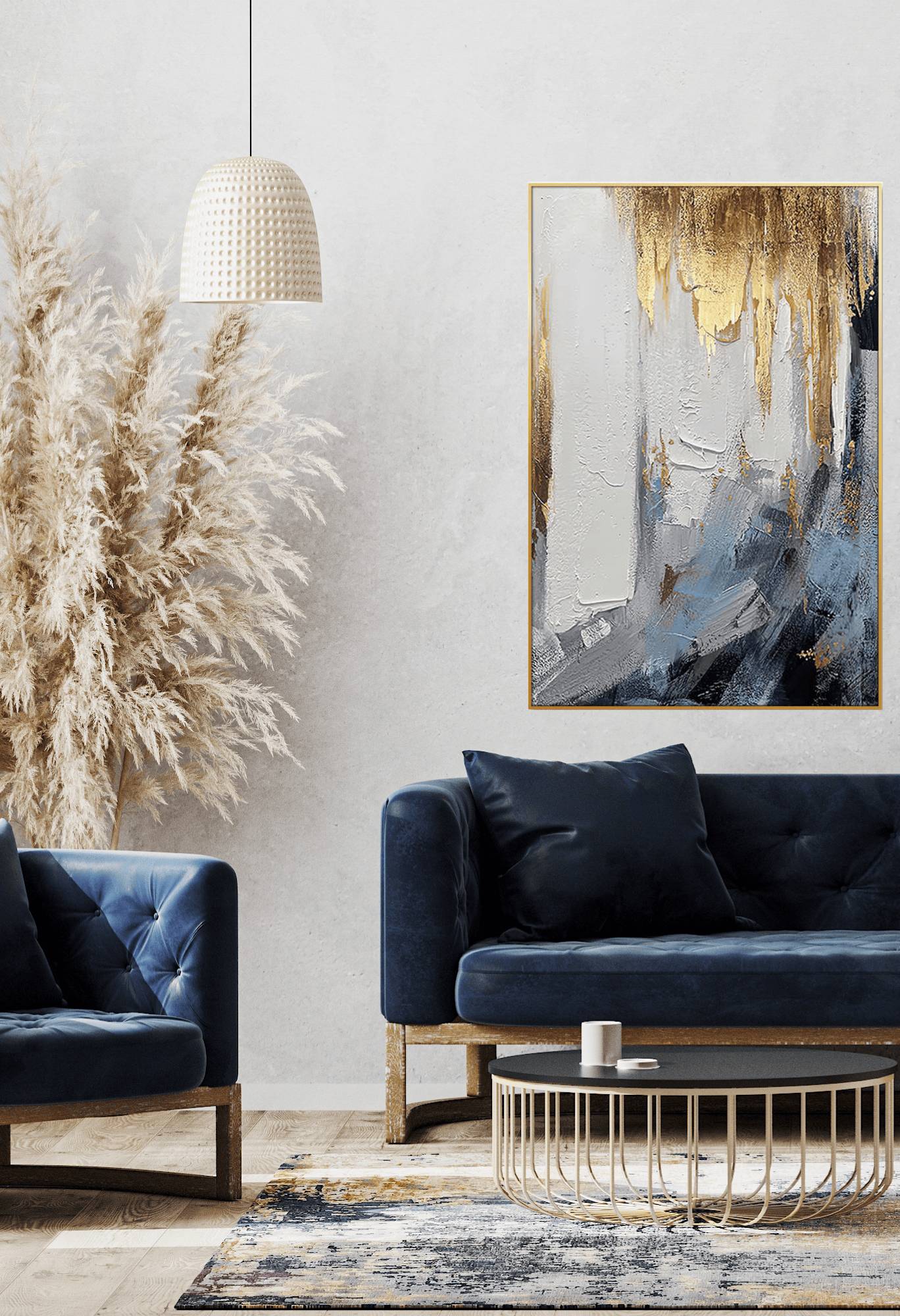 CP166 Blue, White and Gold Abstract Design Canvas Print Wall Decor