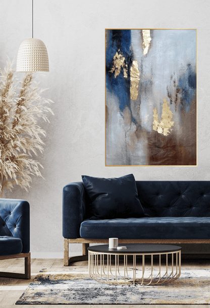 HP026 Abstract Blue and Brown with Gold Foil Hand-Painted Wall Decor