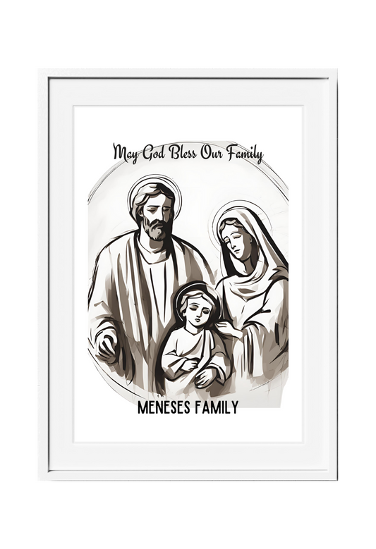 Personalized Holy Family Pencil Sketch-Effect Wall Art