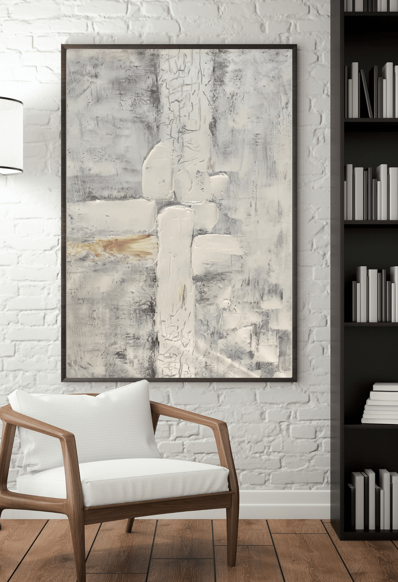 HP028 Minimalist White Hand-Painted Wall Decor