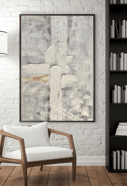 HP028 Minimalist White Hand-Painted Wall Decor